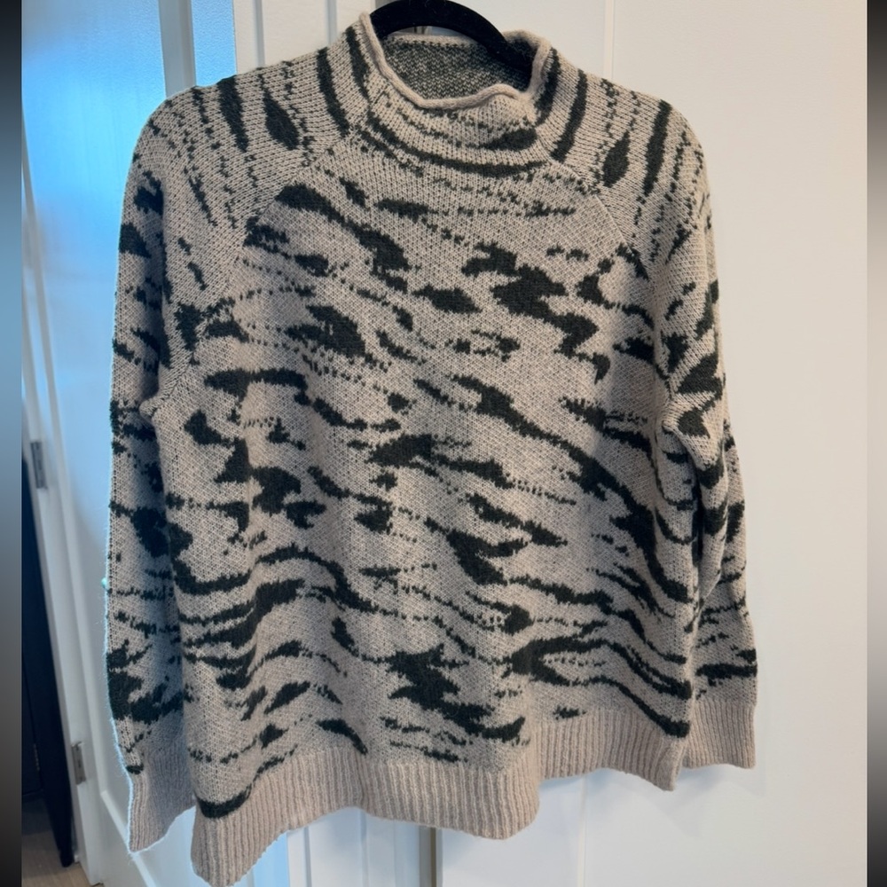 Madewell Dark Green and Cream funnel neck Sweater